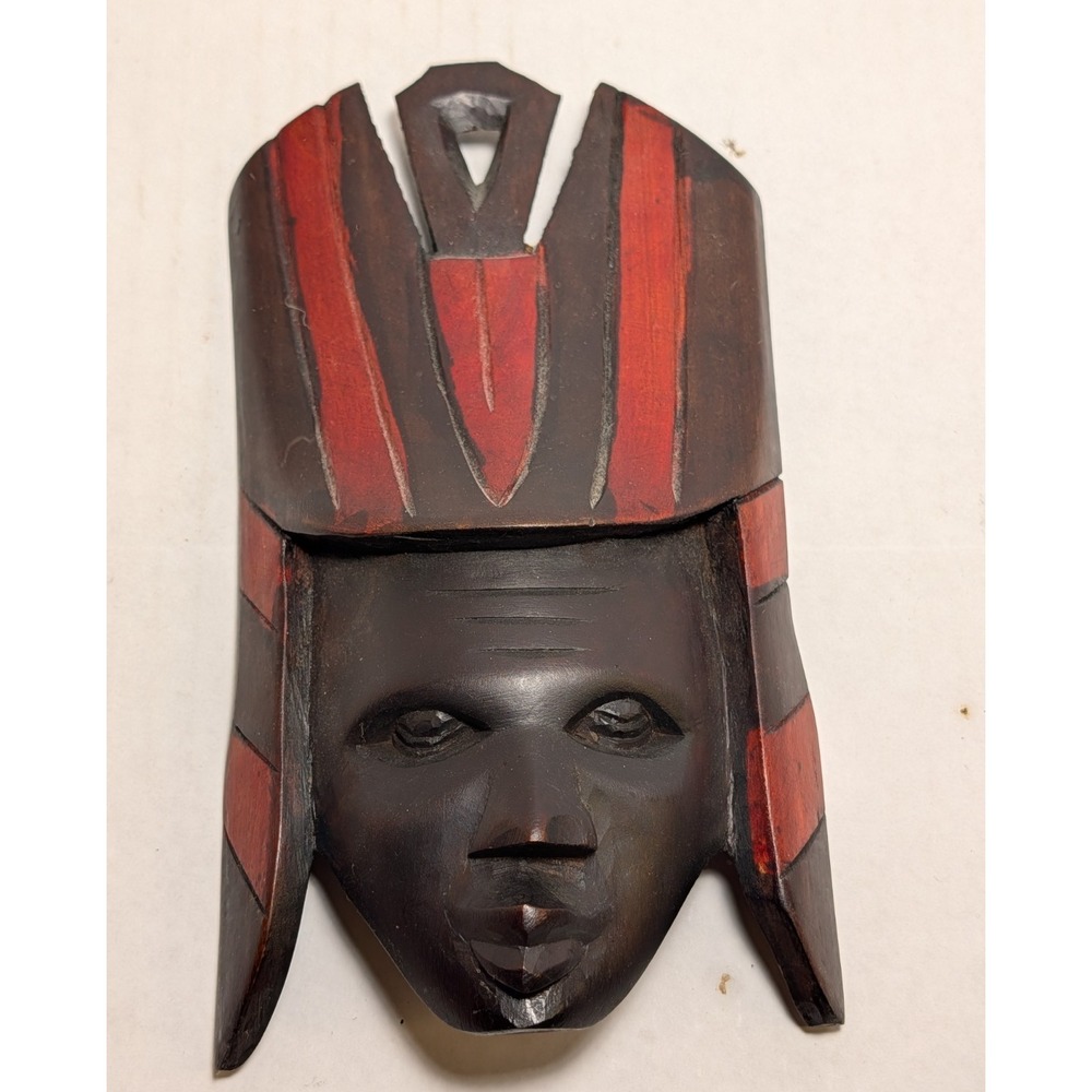 VTG Hand Carved African Tribal Mask Hand Painted / Wall Decor 8in x 5in EUC